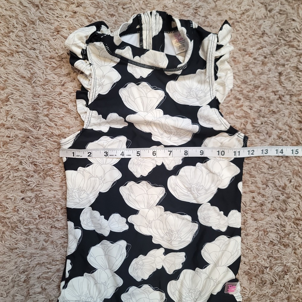 RuffleButts Swimsuit Girls 12 Black White Floral Ruffle One Piece Rash Guard - Picture 4 of 7